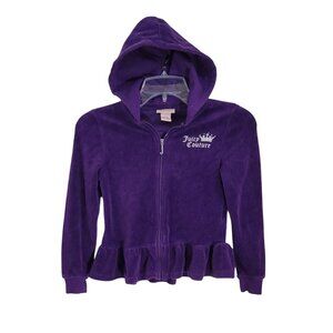 Juicy Couture Girls‎ Purple Velour Full Zip Hoodie Studded Ruffled Hem Size 7